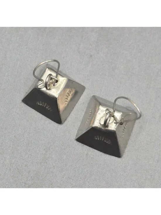 Vintage Southwestern Mother In Law Bell Dangle Earrings 1" Stamped Design - Picture 2 of 9